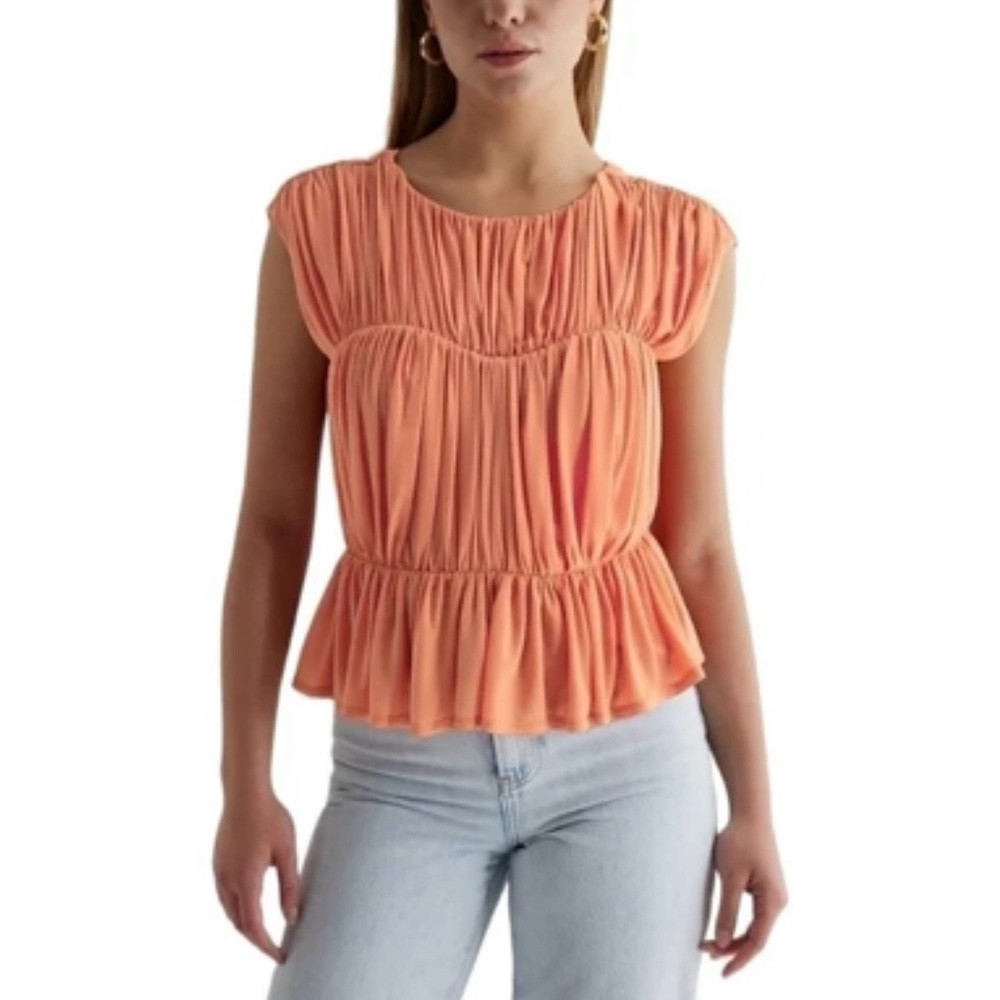 Express • Pleated Peplum Blouse • Coral • Size S